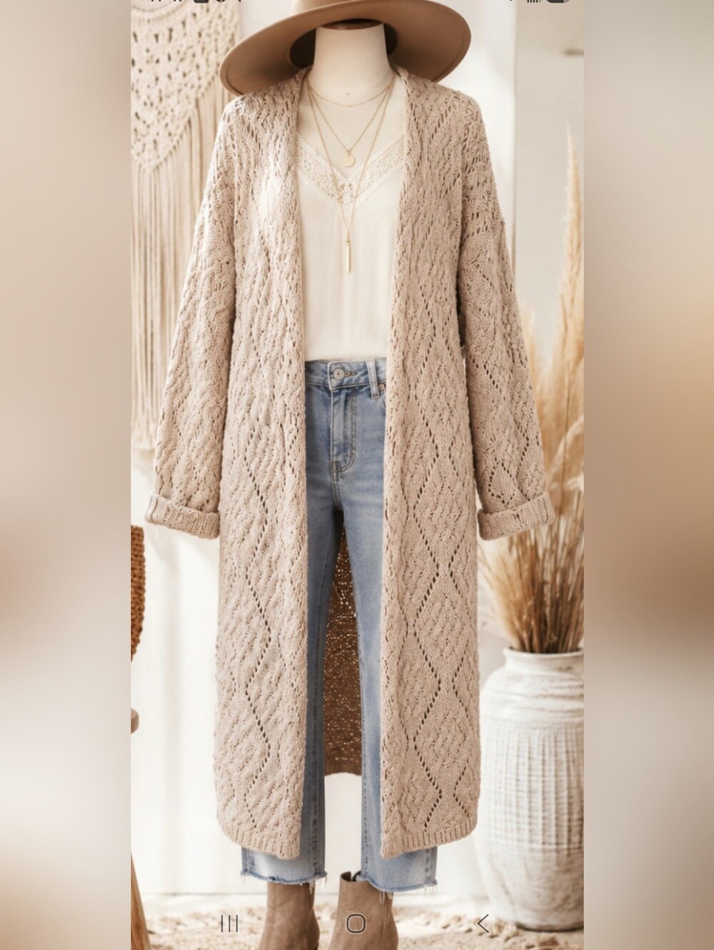 moon & madison Open-Front Knit Long Cardigan - Beige Pit 24 Length 43"